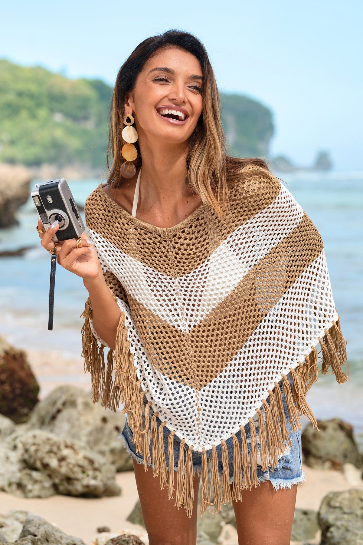 All Day Long Striped Cover-Up Poncho
