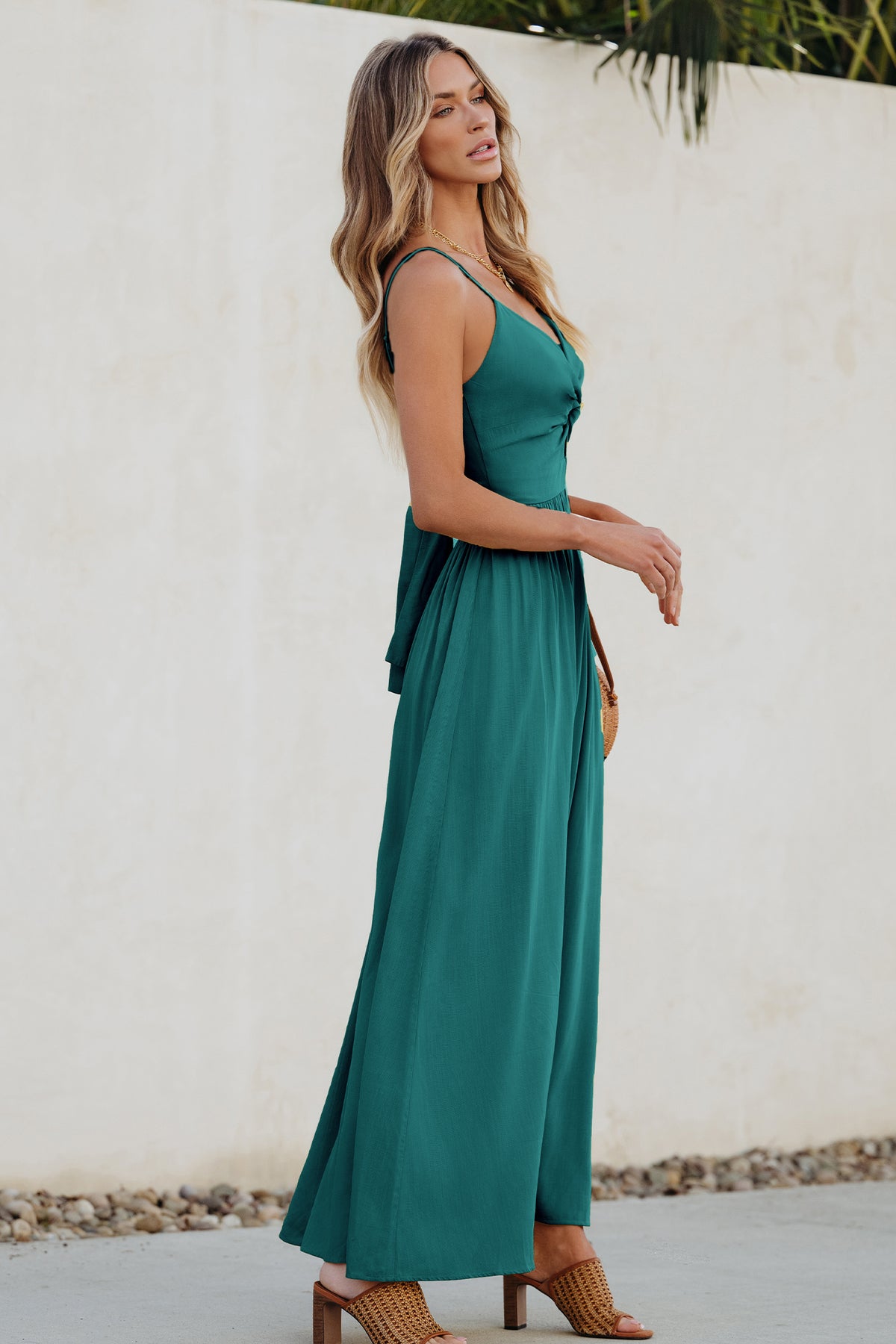 Aqua Front Twist & Keyhole Maxi Dress