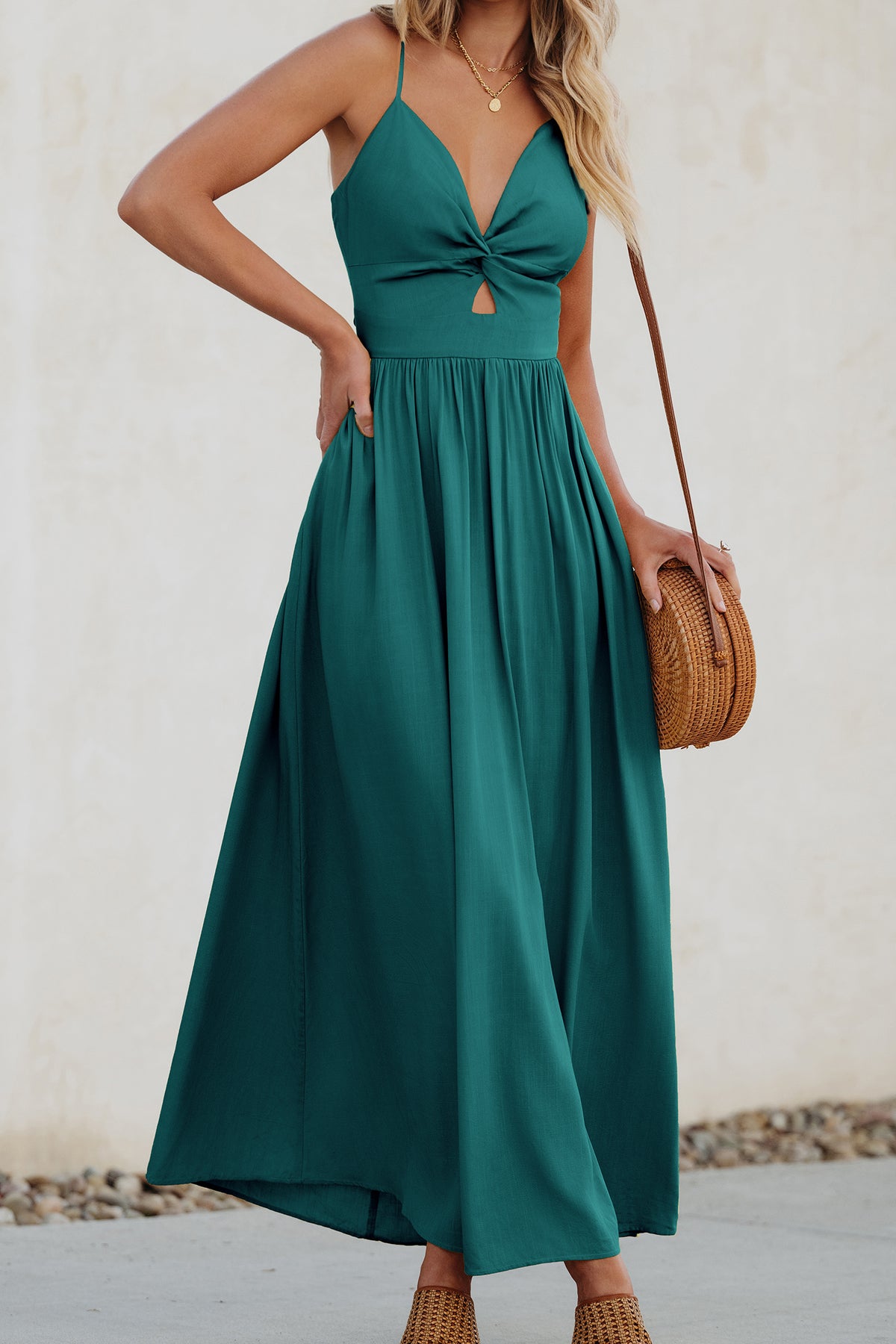 Aqua Front Twist & Keyhole Maxi Dress