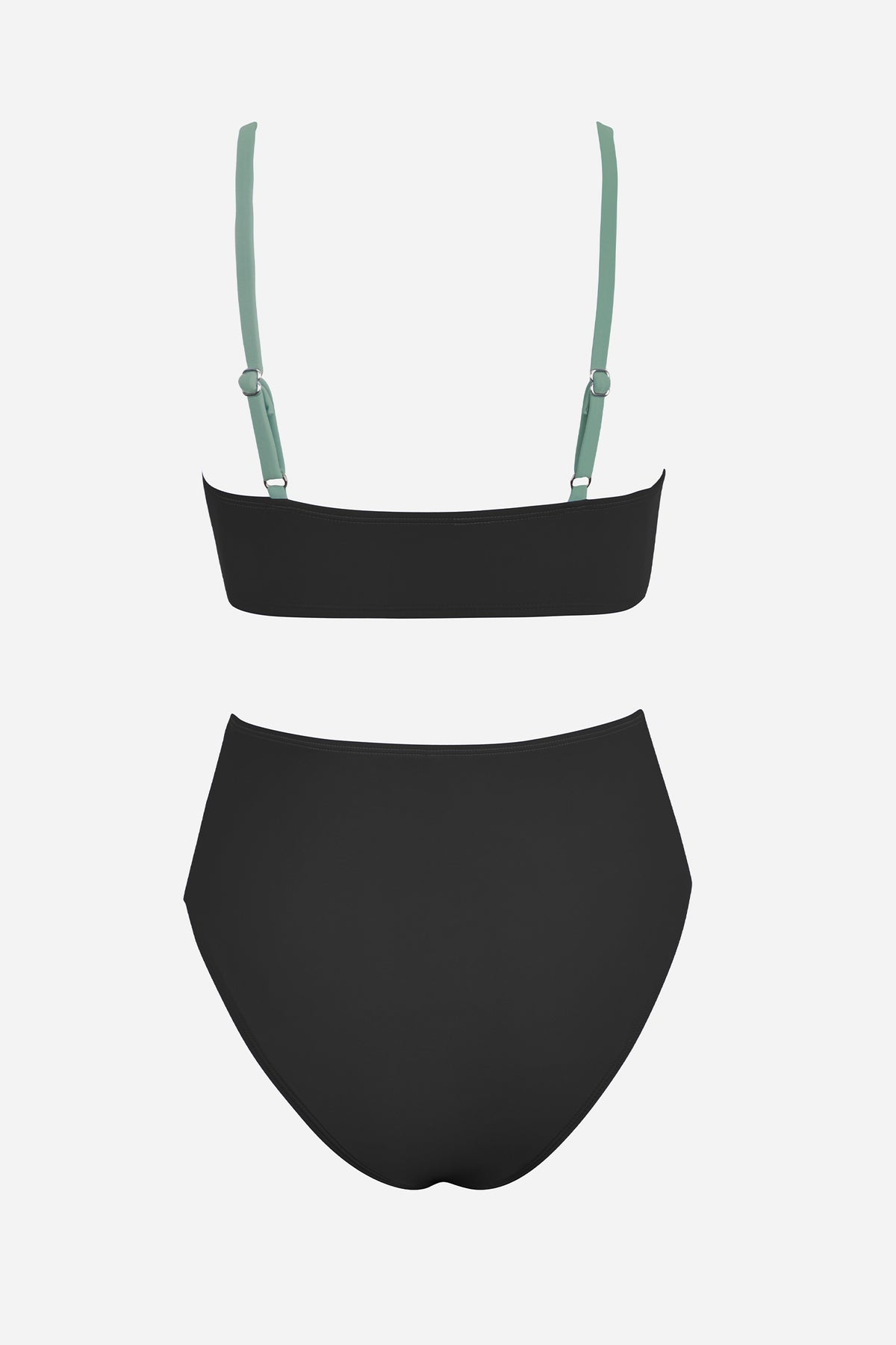 Black & Eucalyptus Wrapped Bikini Top & High-Waisted Bottoms Set