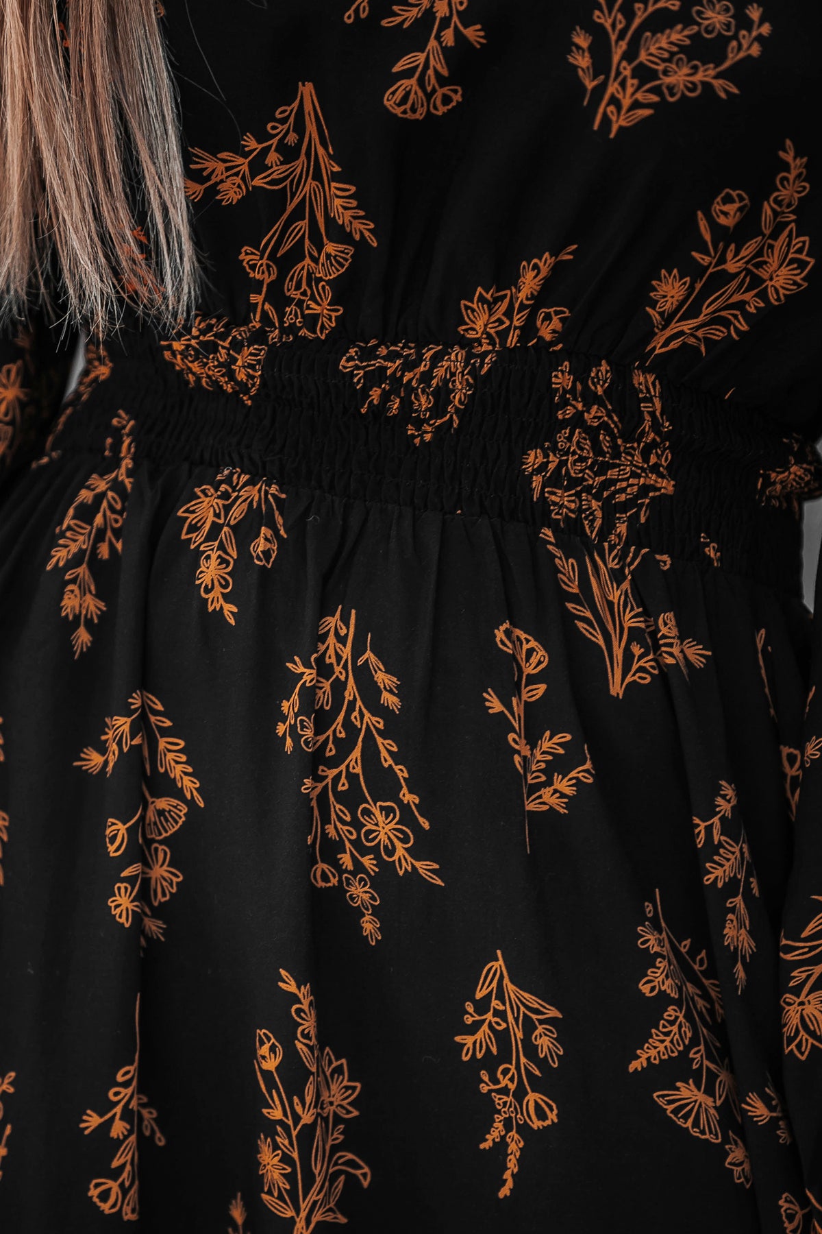 Black Floral Mockneck Blouson Sleeve Mini Dress