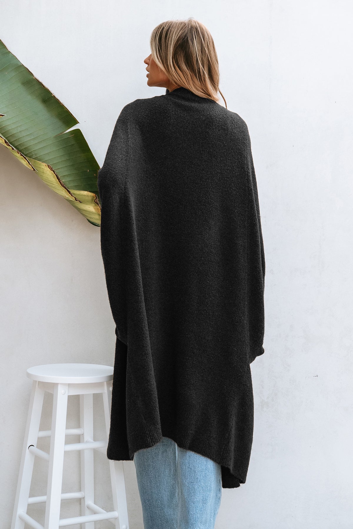 Black Open Front Dolman Sleeve Duster Cardigan