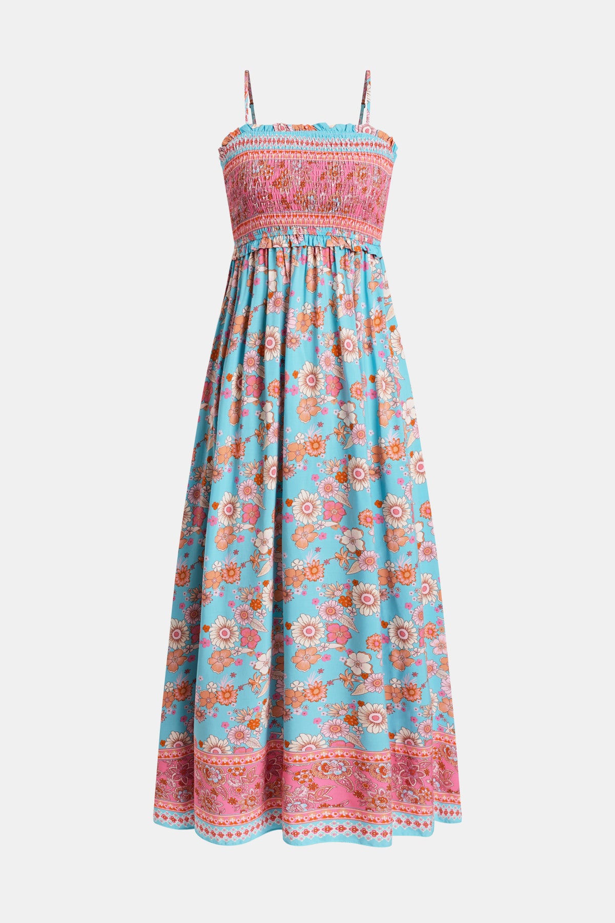 Blue & Pink Floral Sleeveless Square Neck Maxi Dress