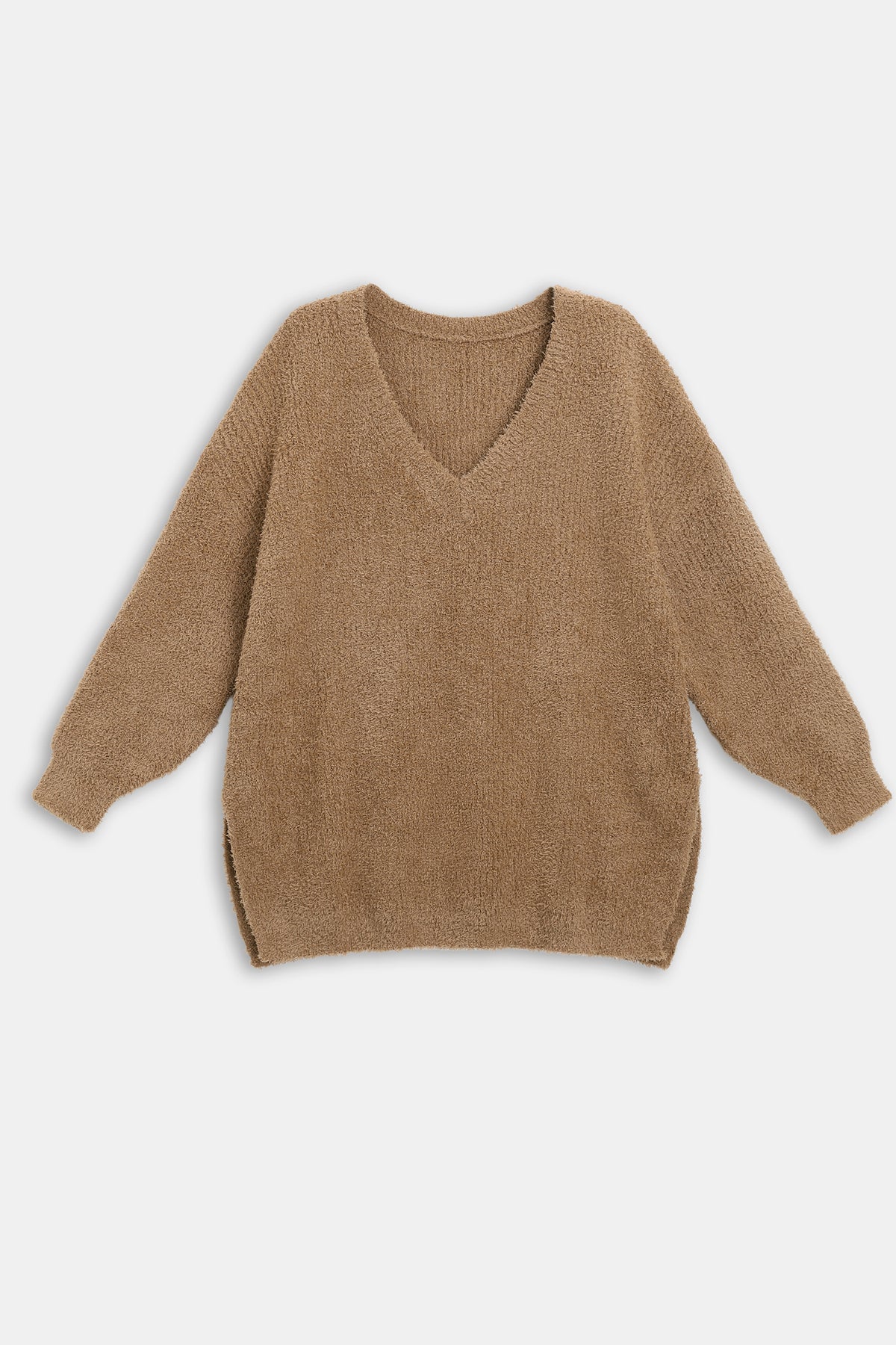 Brown Turtleneck Puff Sleeve Sweater Set