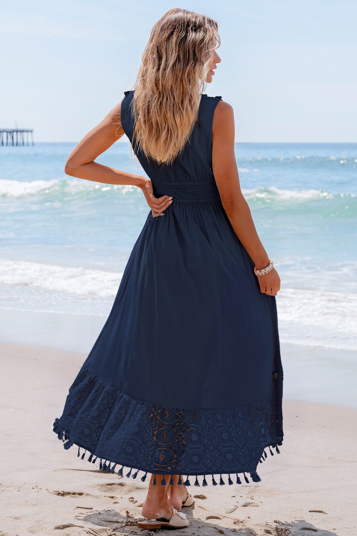 Contrast Lace Tassel Midi Dress