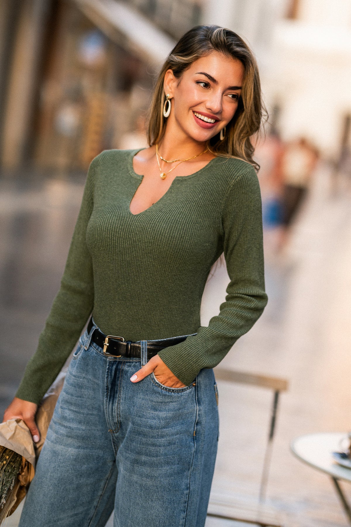Earth Tone Green Sweater