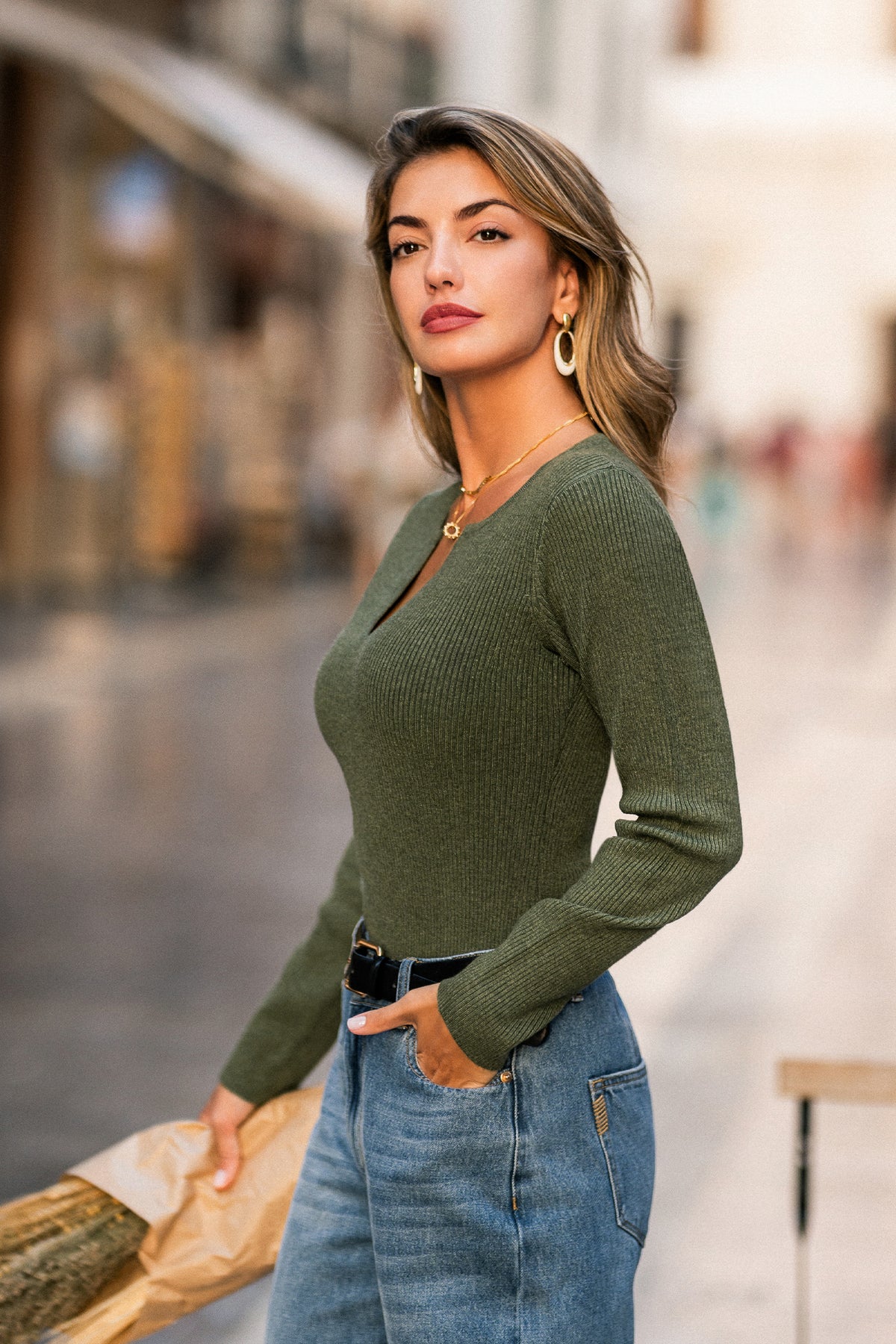Earth Tone Green Sweater