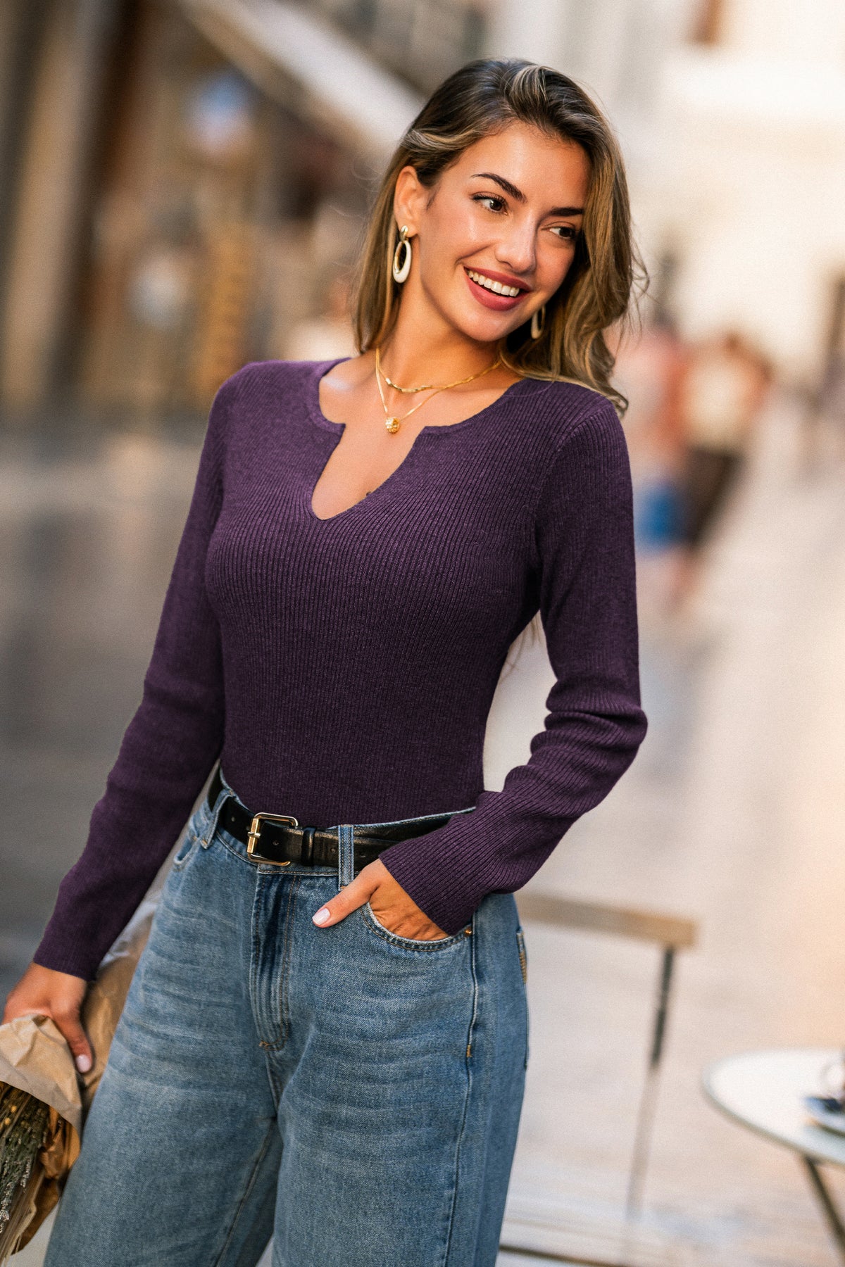 Earth Tone Purple Knit Top