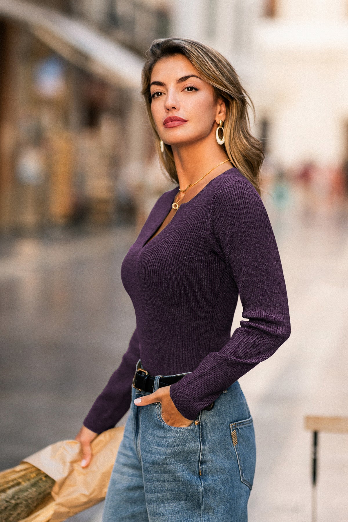 Earth Tone Purple Knit Top