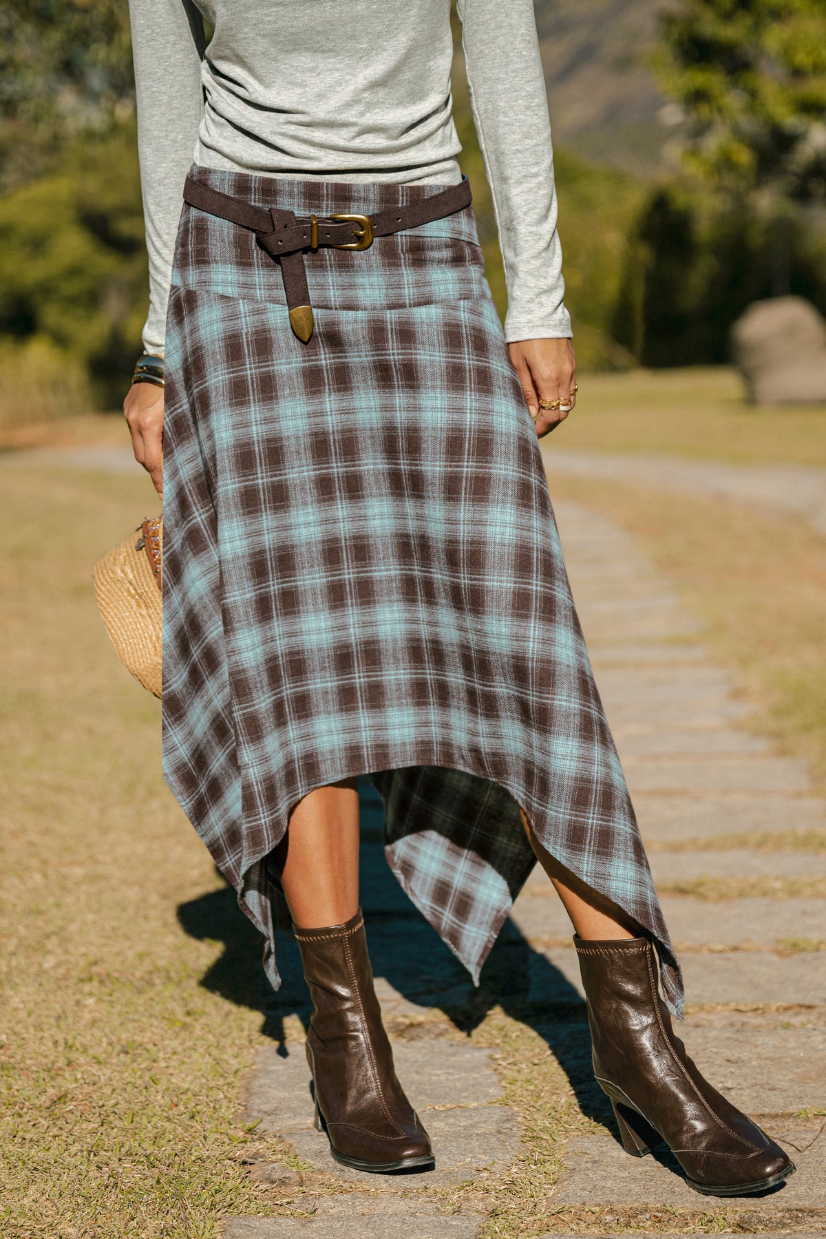 Fall Feeling Plaid Midi Skirt