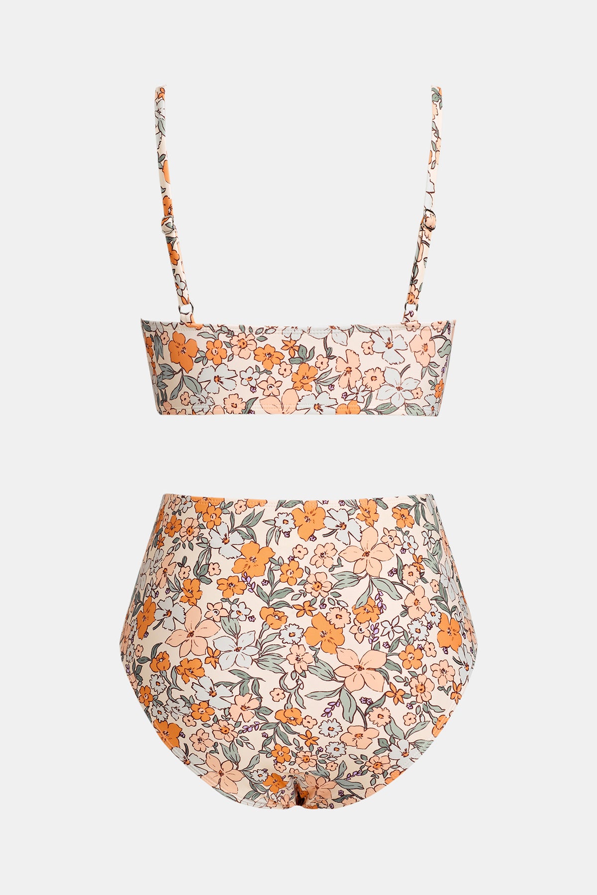 Floral Print Twist Bralette & Spliced High Waist Bikini Set
