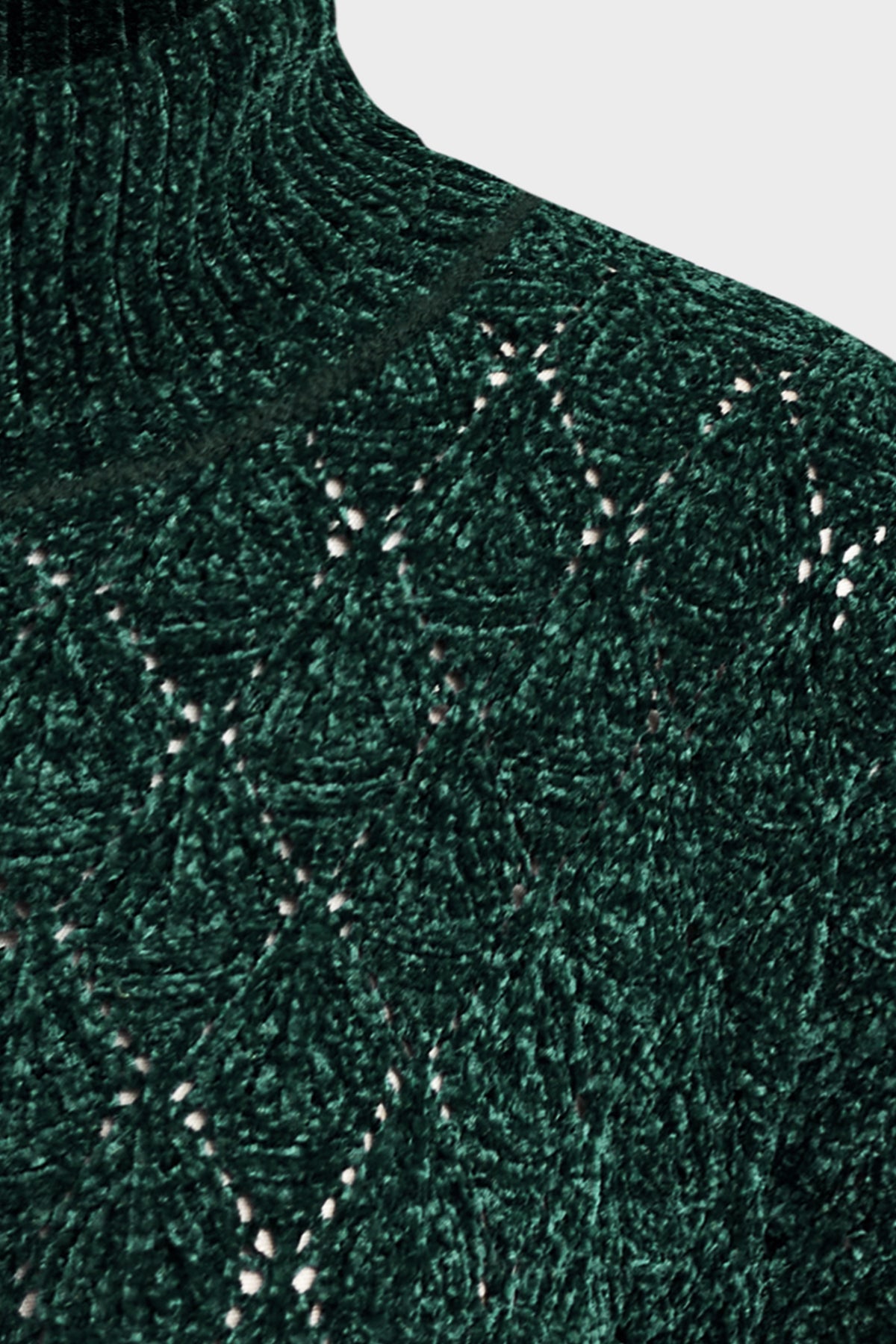 Green Diamond-Stitched Turtleneck Sweater