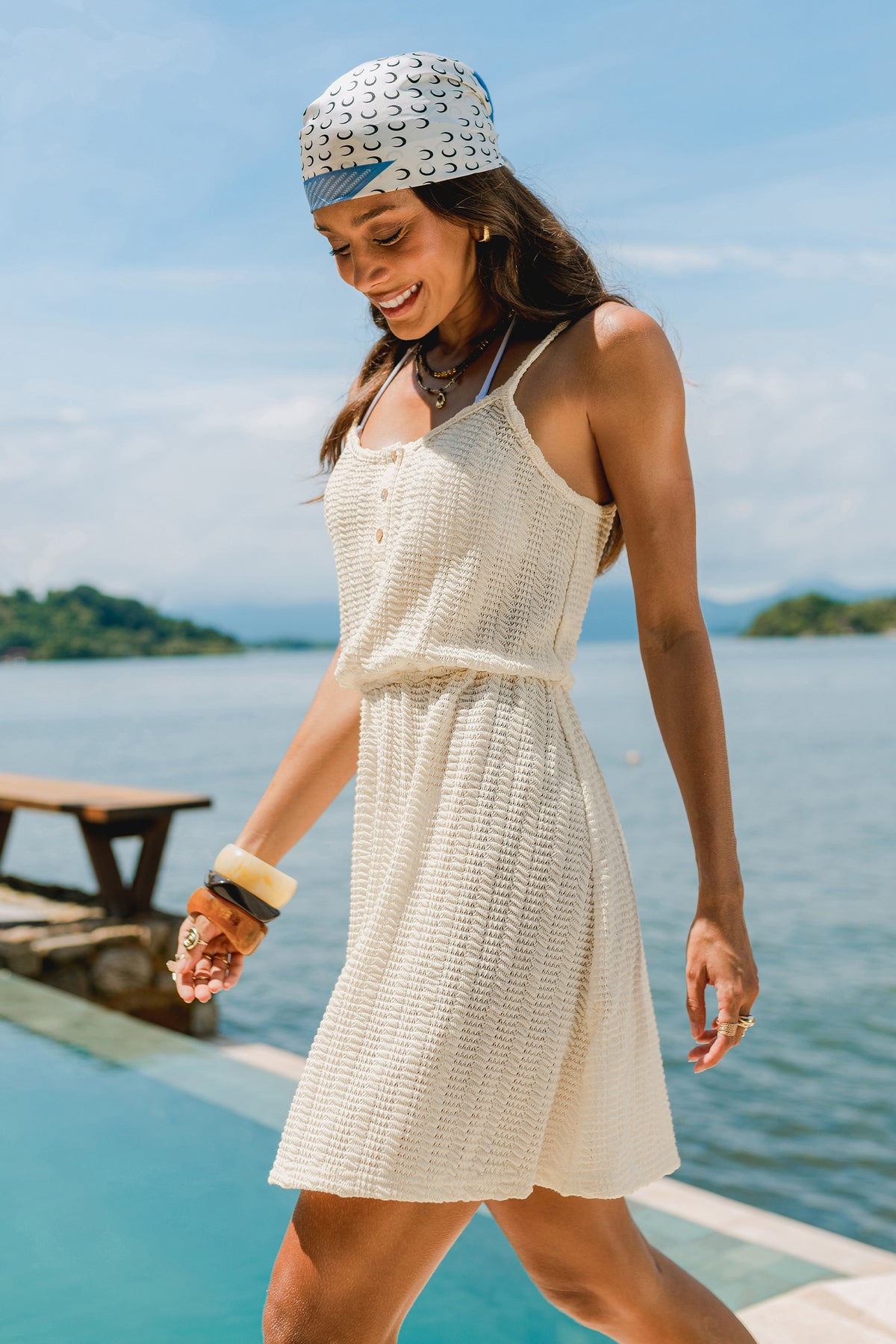 Heads Up Beige Cover-Up Mini Dress