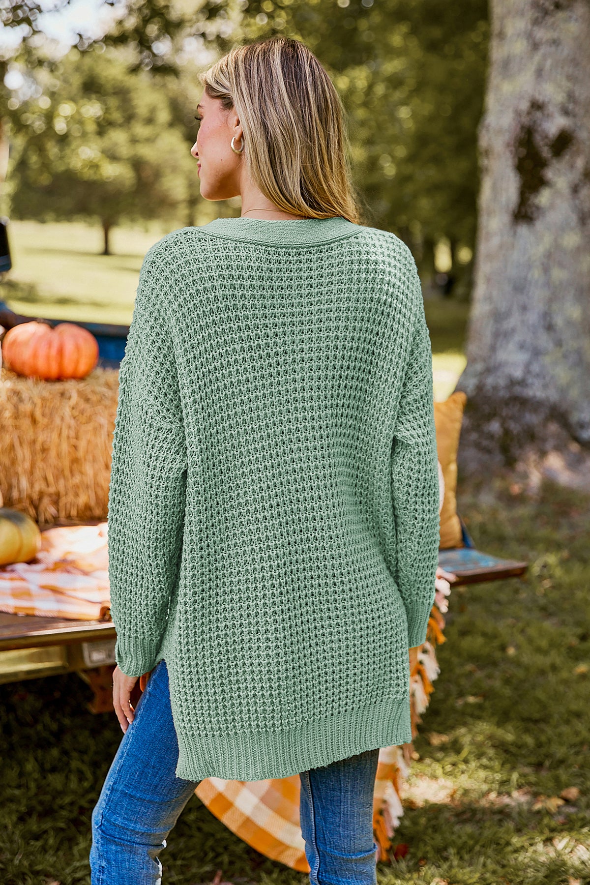 Here for a While Green Sweater