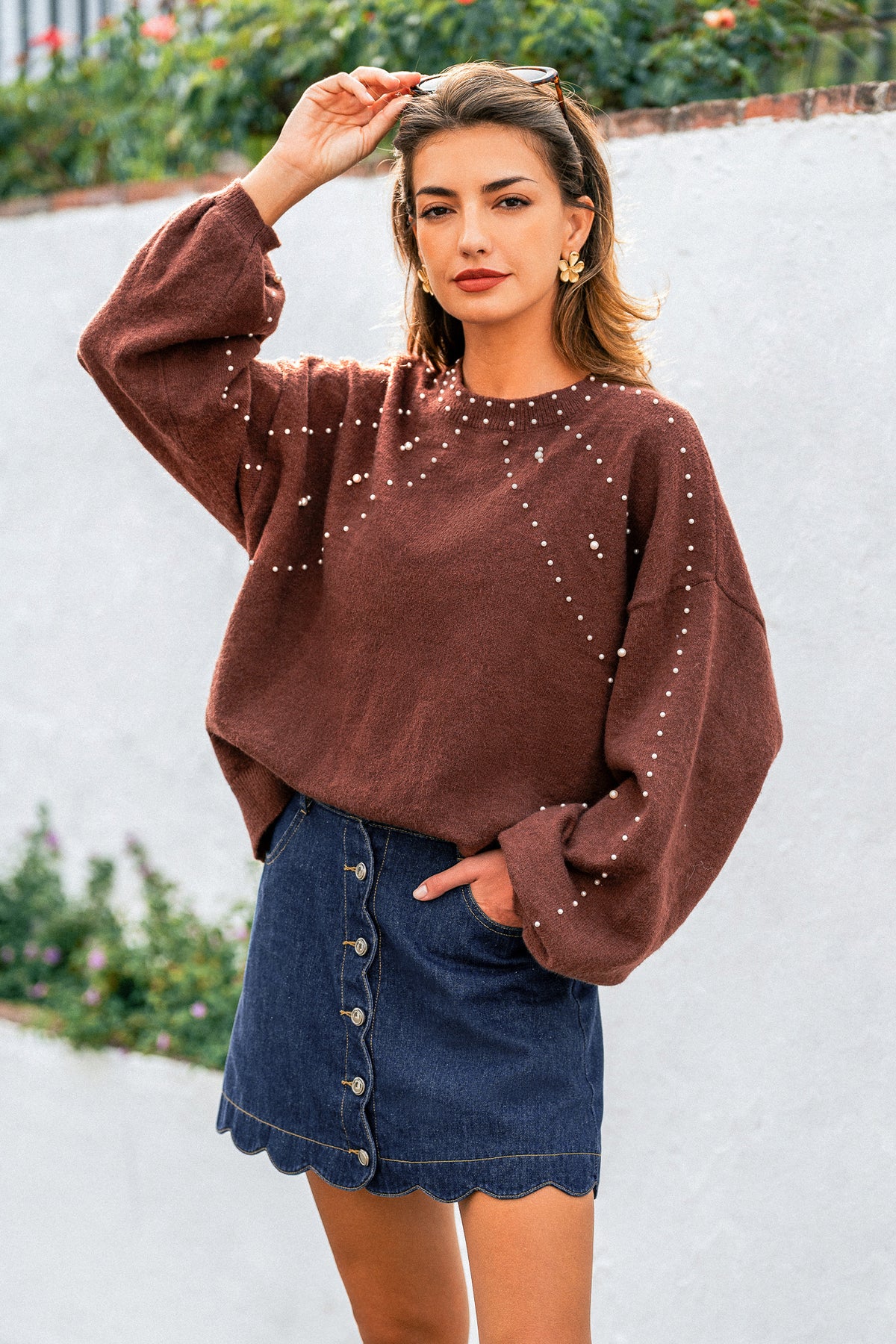 Lustrous Edge Brown Sweater