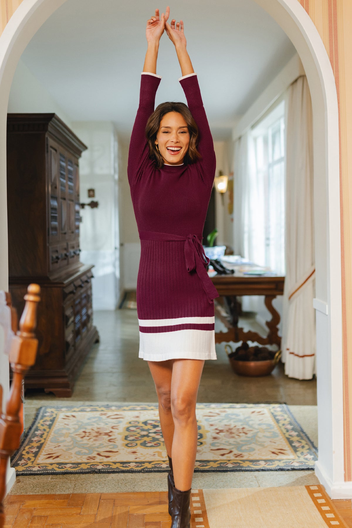 Mulled Wine Burgundy Mini Sweater Dress