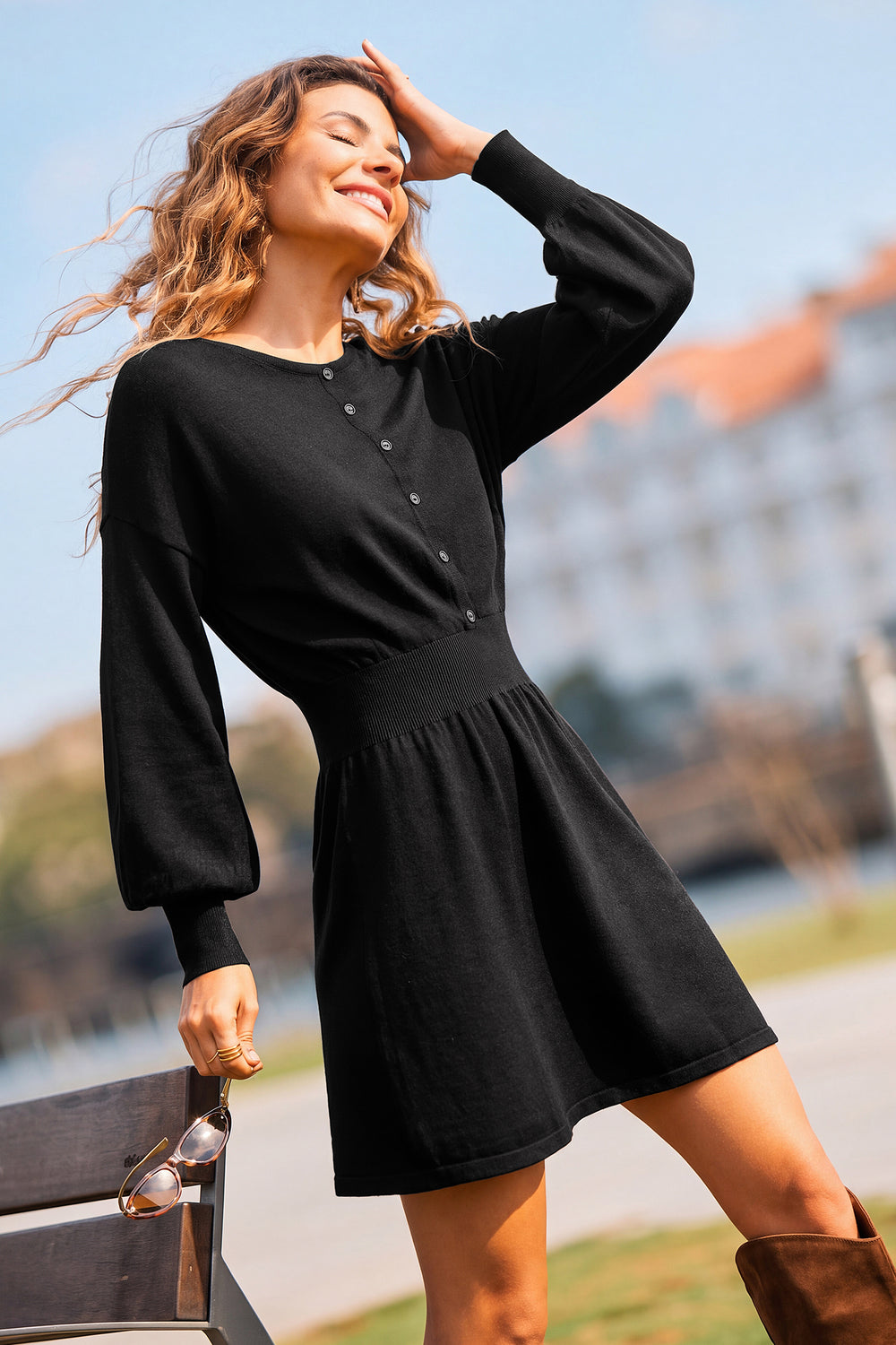Night Shift Black Mini Sweater Dress