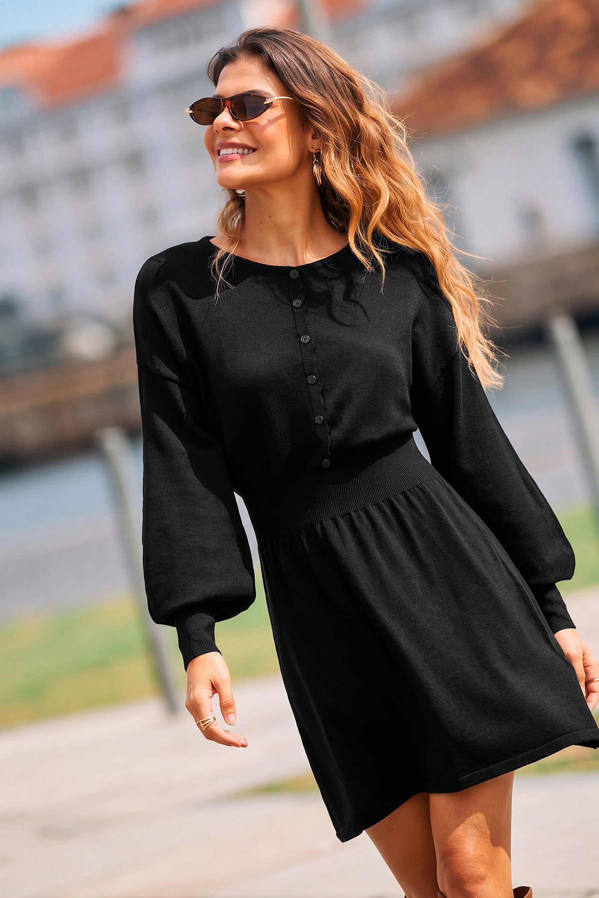 Night Shift Black Mini Sweater Dress