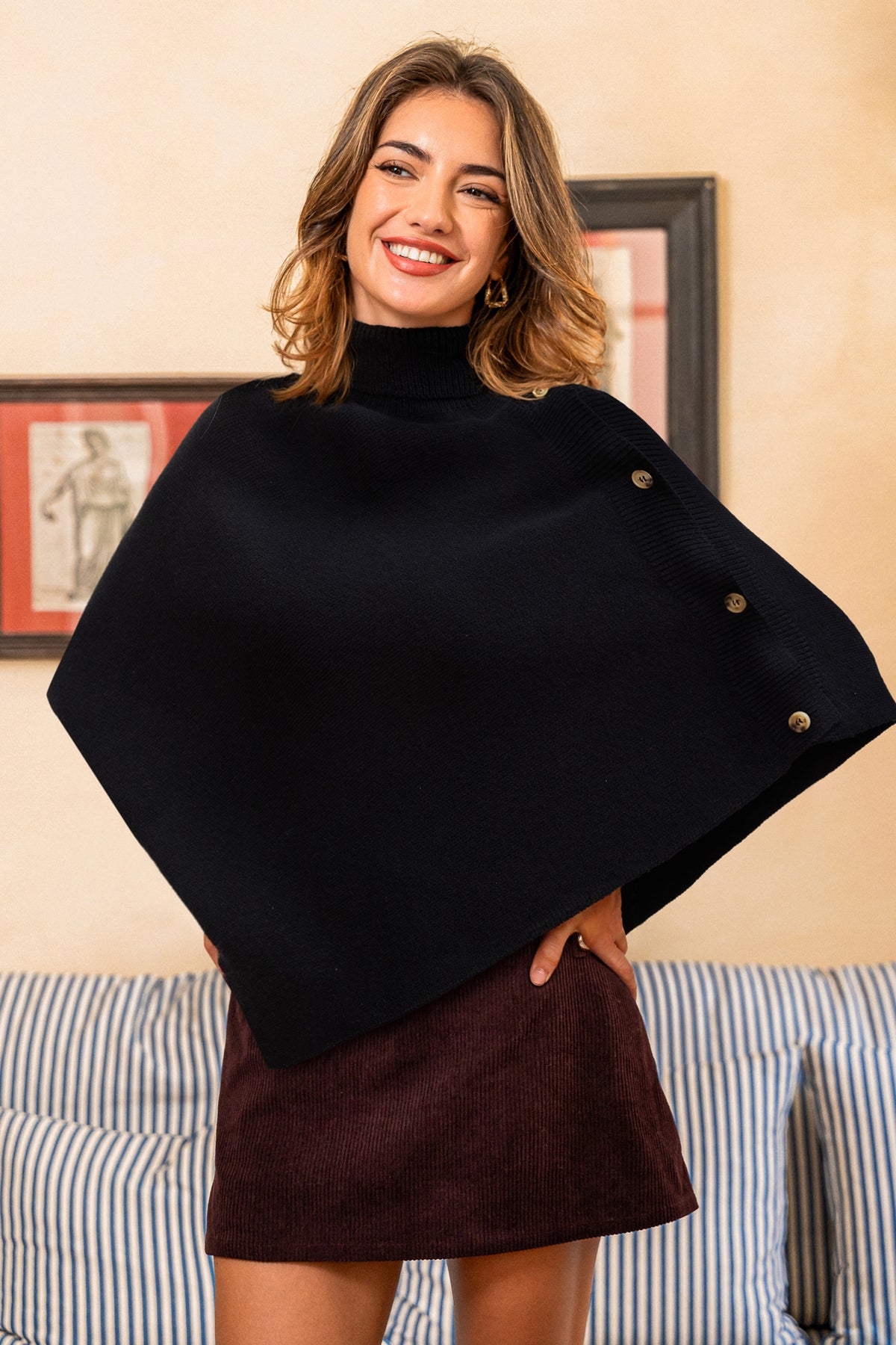 Off the Grid Black Poncho Sweater