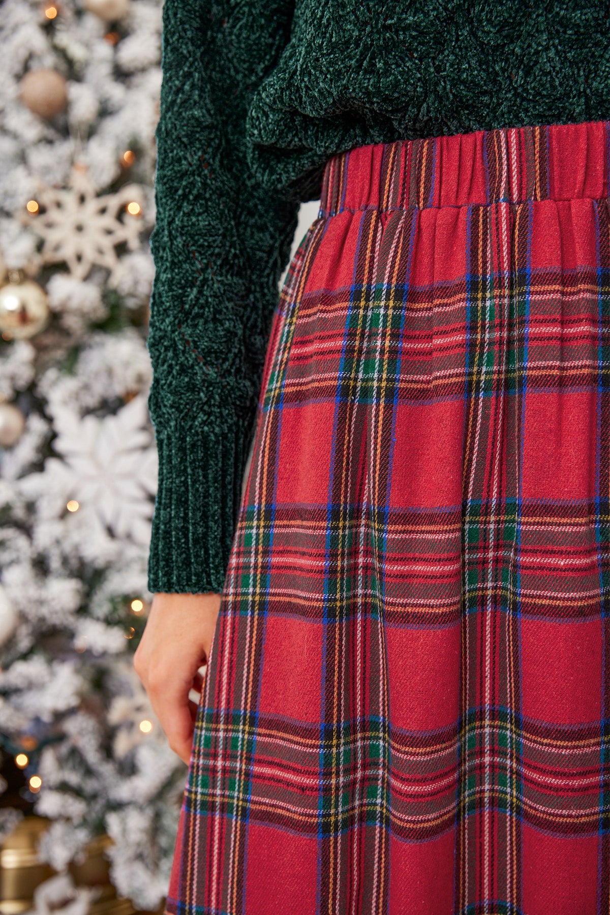 Burgundy Plaid Ruffled Maxi Skirt