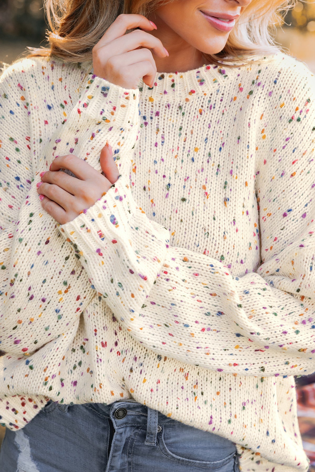 Rainbow Pom Pom Drop Sleeve Sweater