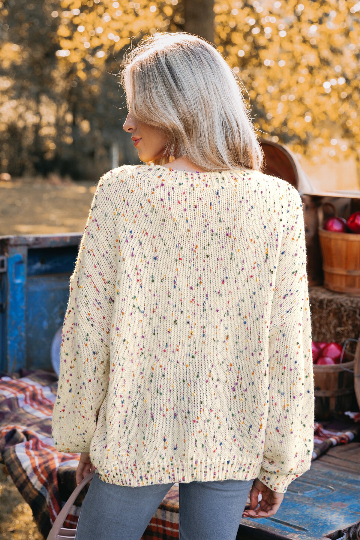 Rainbow Pom Pom Drop Sleeve Sweater