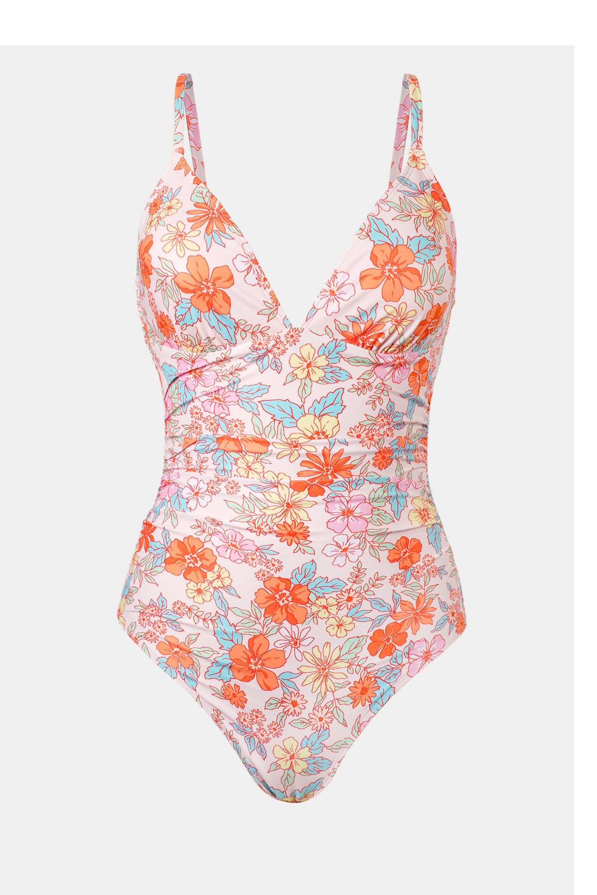 Retro Floral V-Neck Tummy Control One-Piece