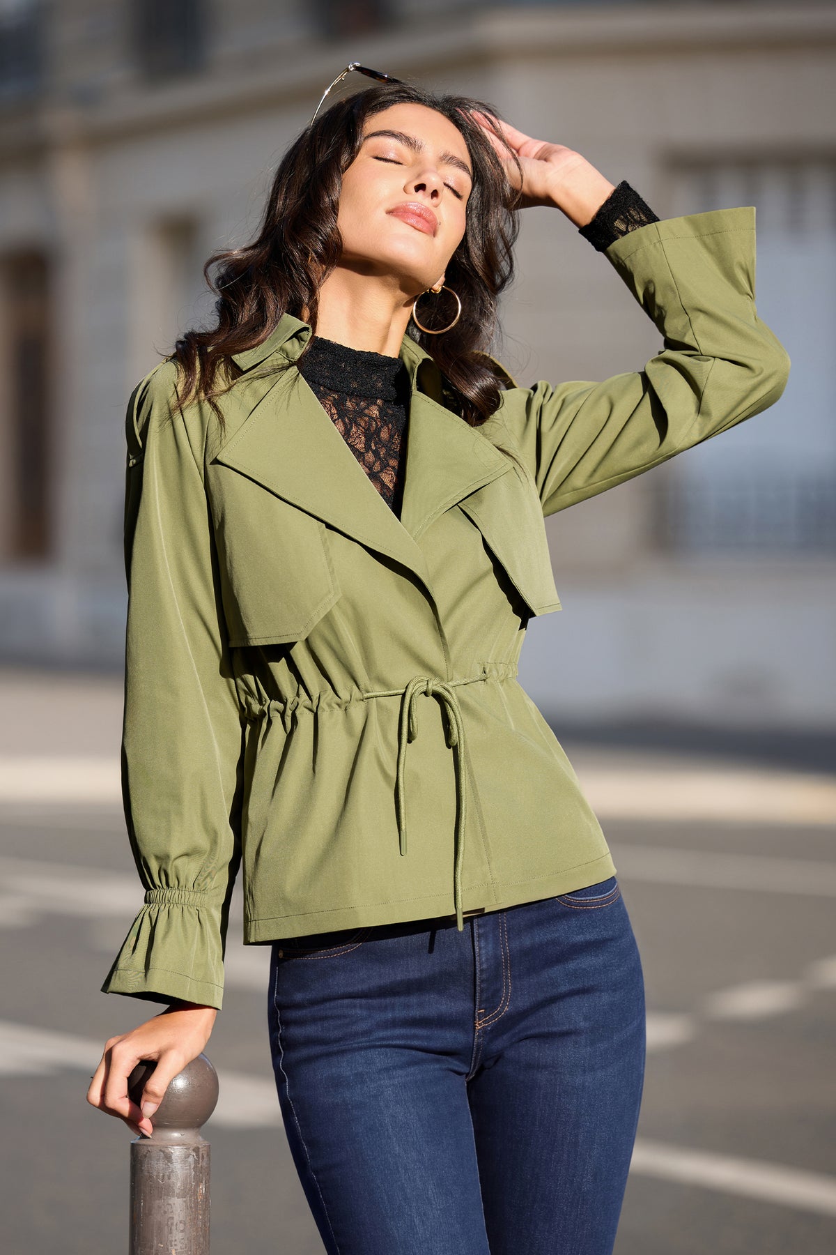 Running Errands Green Trench Coat