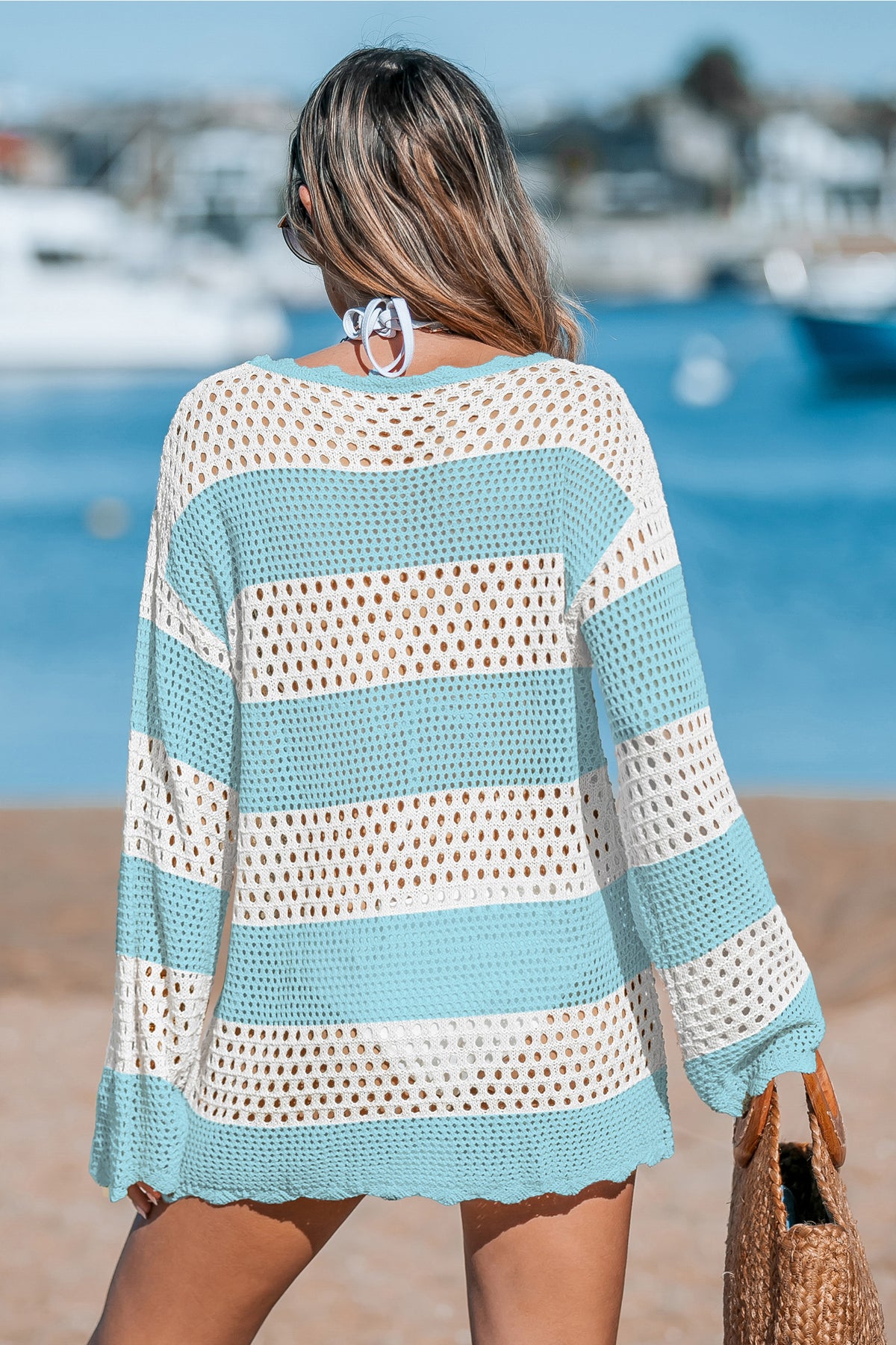 Sea Foam Striped Cover-Up Mini Dress