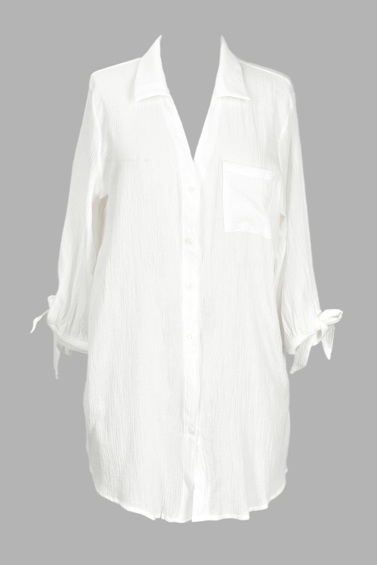 Seersucker Tie Cuff Cover-Up Dress