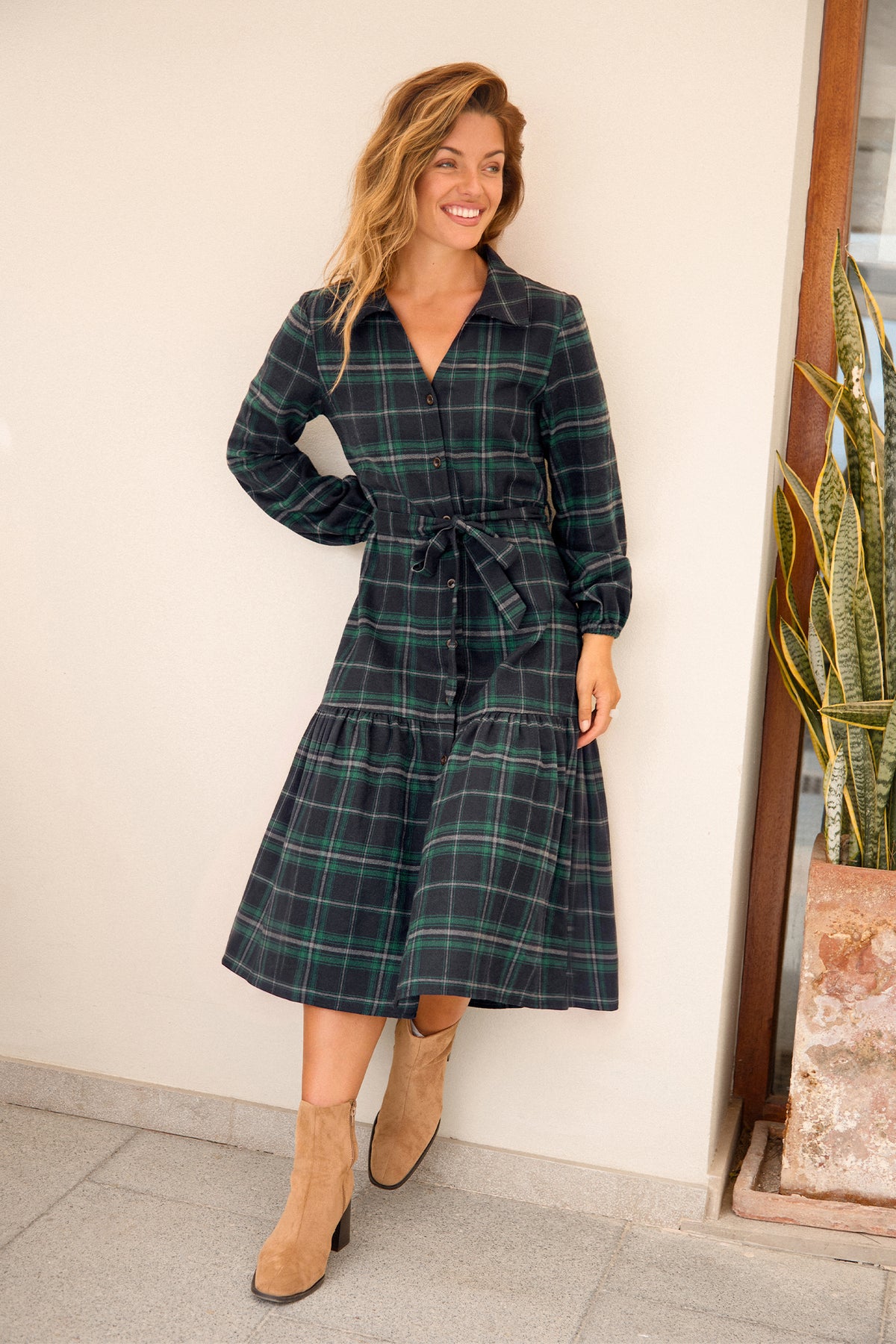 Up to Something Plaid Midi Dress