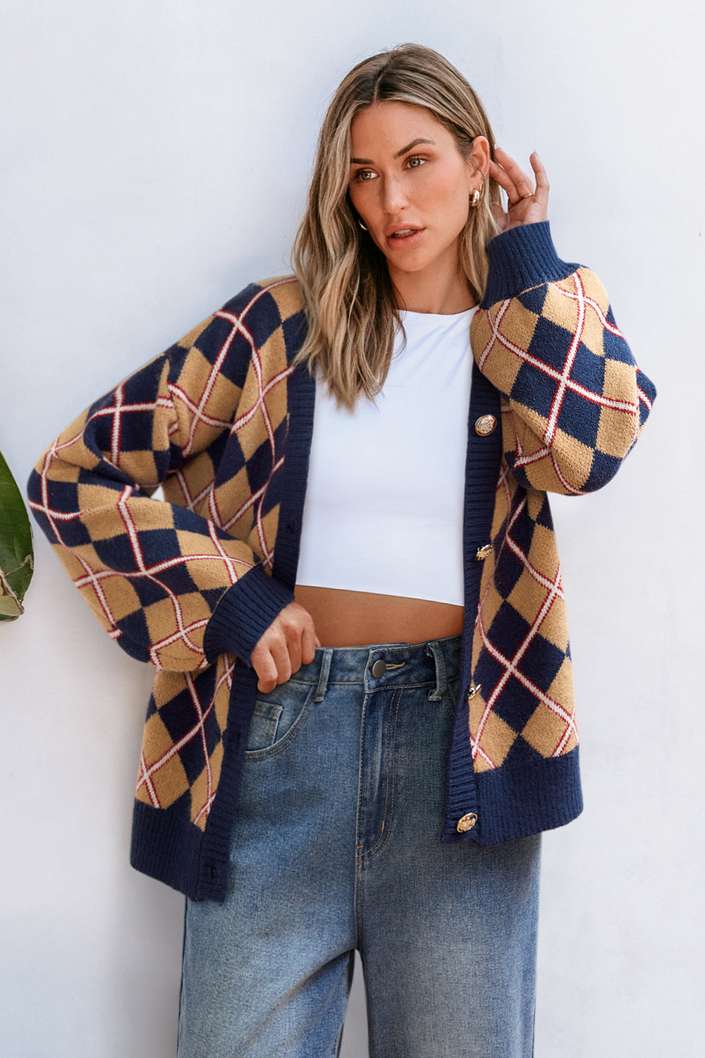 Varsity Vibes Argyle Cardigan