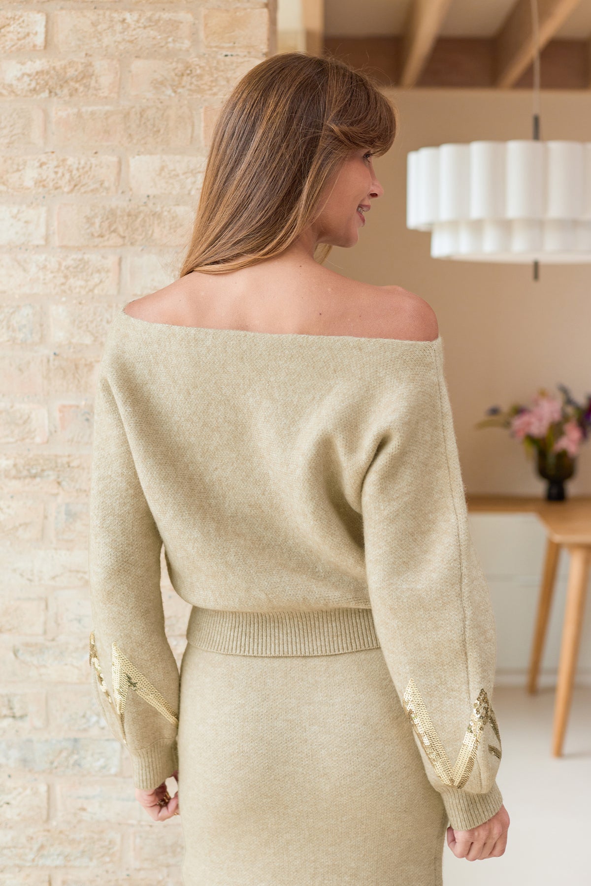 Gold Sequin Off-Shoulder Sweater