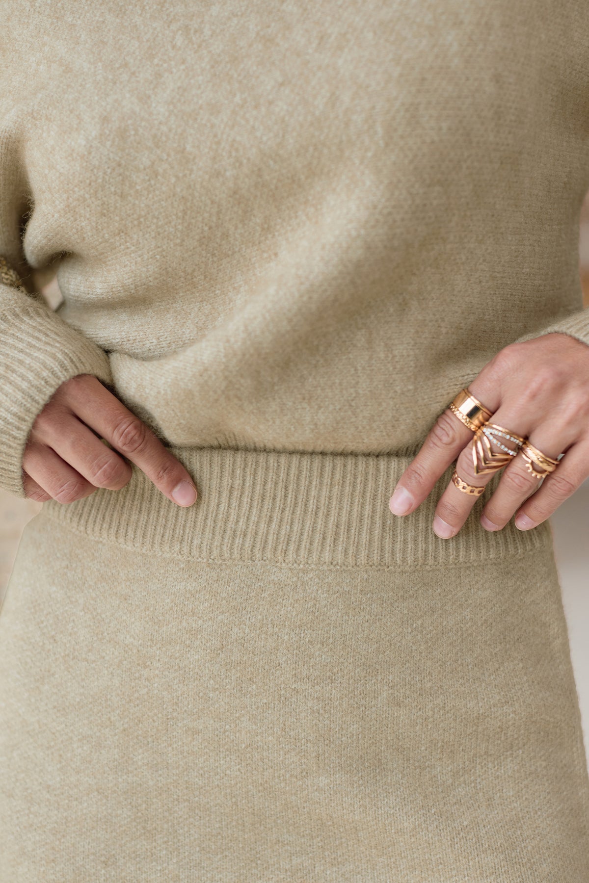 Khaki Split Hem Maxi Sweater Skirt