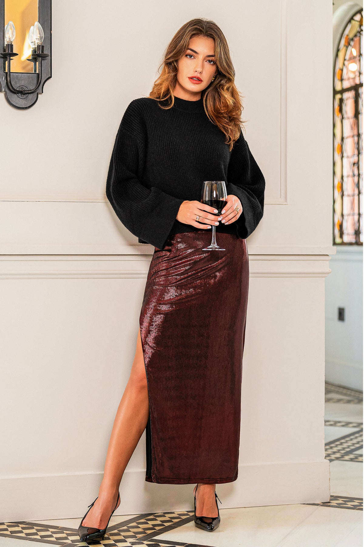 Red Wine Maxi Skirt